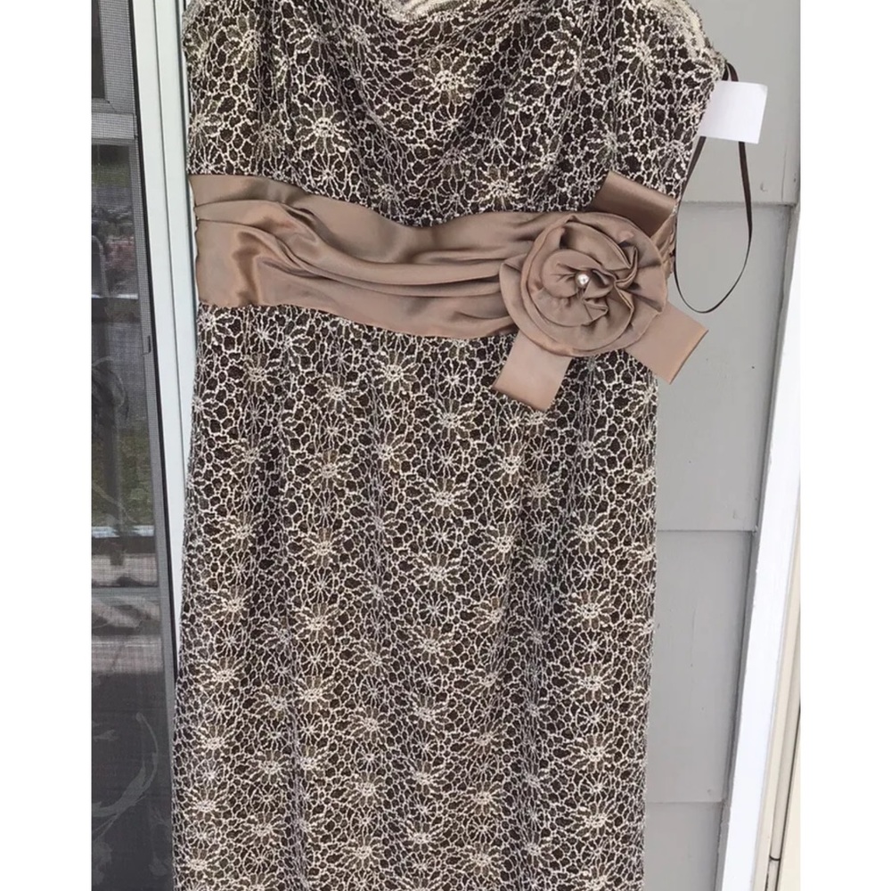 New R & M RICHARDS 6P Brown Gold Sleeveless Lace Satan Bow Dress New Gown Formal - Picture 5 of 10